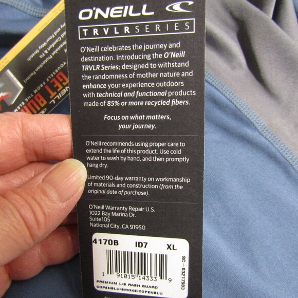 O'NEILL NWT Skins long sleeve RASHGUARD TRVLR Blue/Gray XL SPF 50 Slim Fit READ - Picture 10 of 14